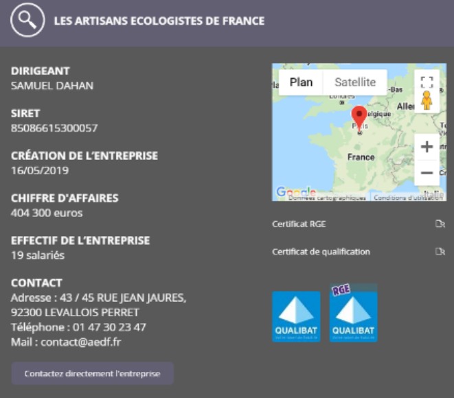 Certification QUALIBAT Les Artisans Ecologistes de France 